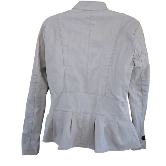 Baccini Womens Beige Peplum Jacket Small Zip Up Casual Chic coquette office wear - Picture 2 of 9